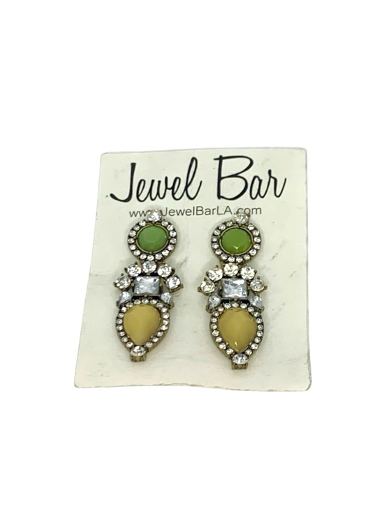 Jewel Bar Jewelry - Vintage Gold Tone, Rhinestone, Green, & Tan Stud Dangle Earrings